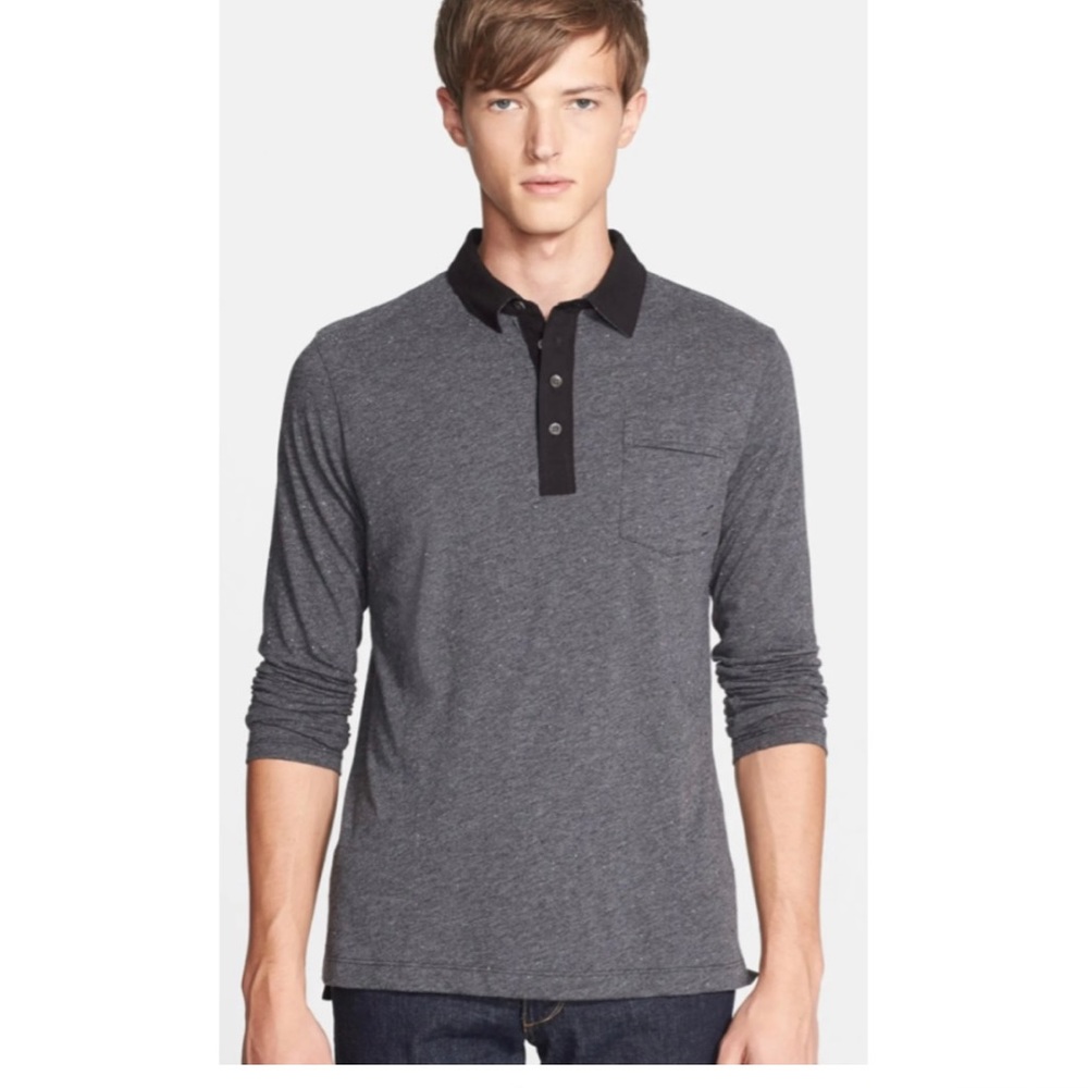 Billy Reid Trim Fit Speckled Polo Gray Shirt Large